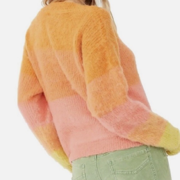 NWT FREE PEOPLE Autumn Sky Fuzzy Colorblock Striped Wool Sweater - Picture 2 of 8